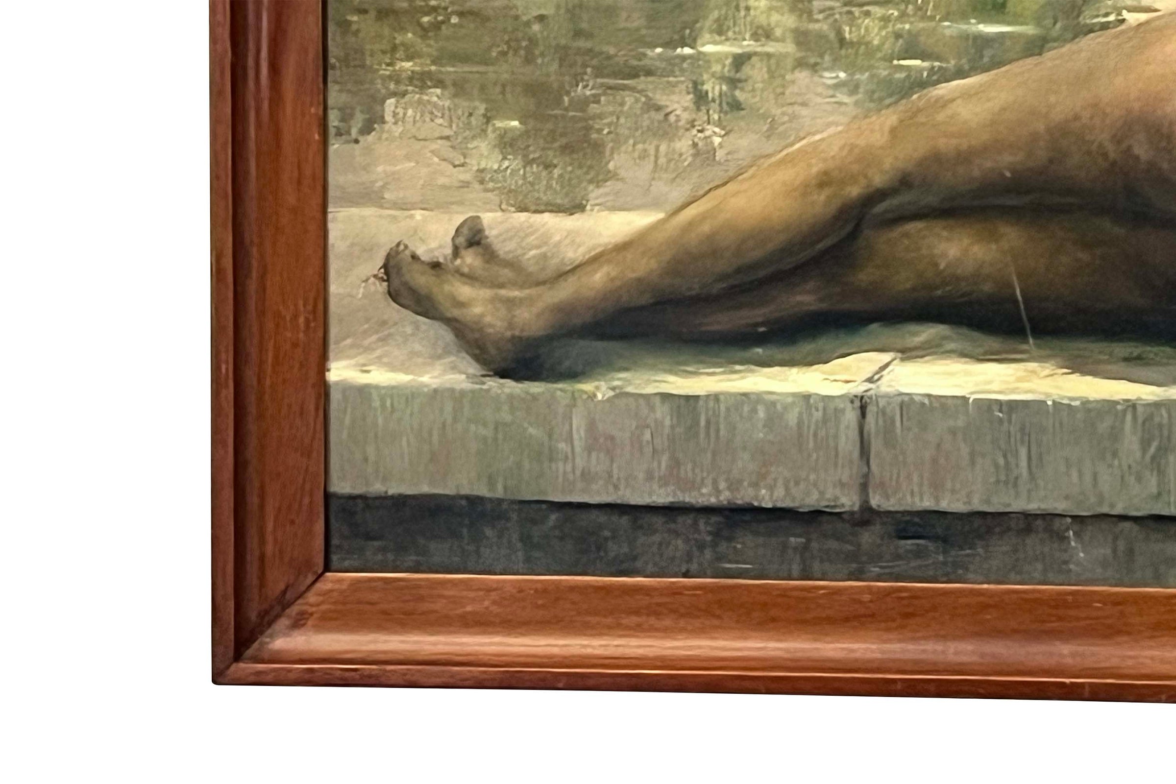 20th Century French Oil on Board Painting 'Reclining Nude by a Lake'