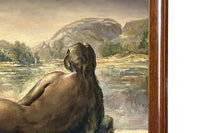 20th Century French Oil on Board Painting 'Reclining Nude by a Lake'