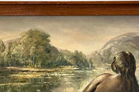 20th Century French Oil on Board Painting 'Reclining Nude by a Lake'