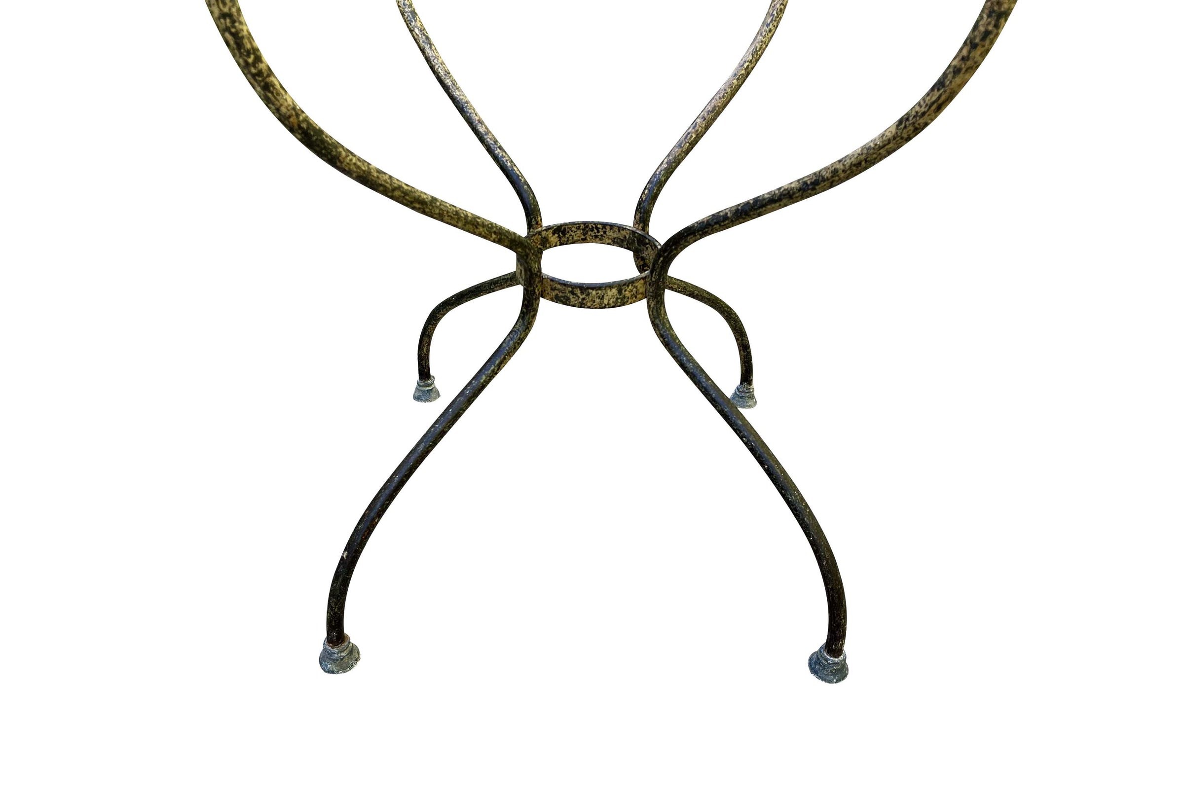 Large late 19th  Century French wrought round iron guéridon table with marble top.