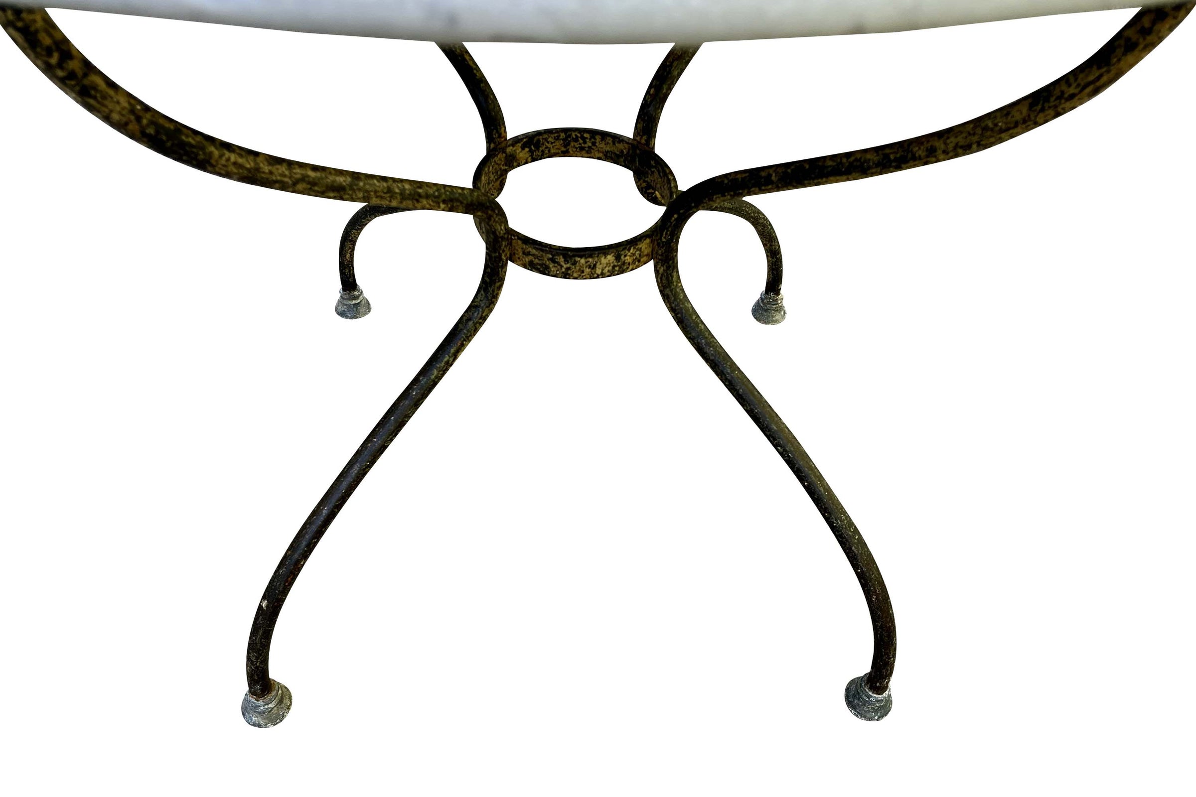 Large late 19th  Century French wrought round iron guéridon table with marble top.