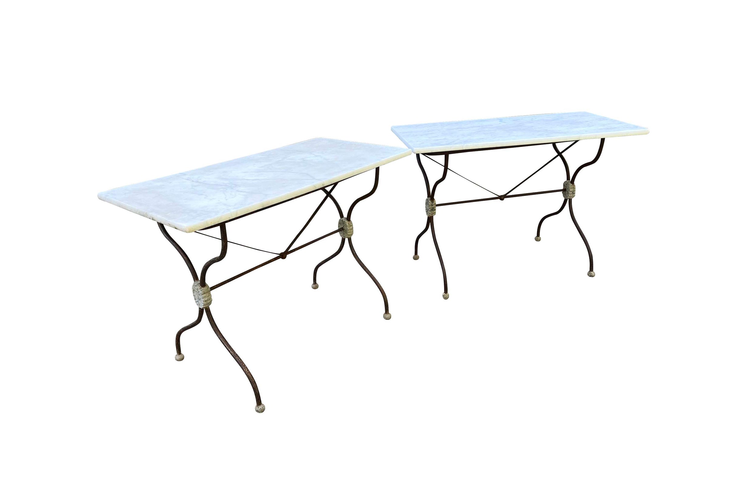 Pair of 19th Century French Wrought Iron and Marble Presentation Tables