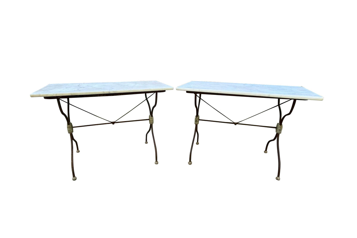 Pair of 19th Century French Wrought Iron and Marble Presentation Tables