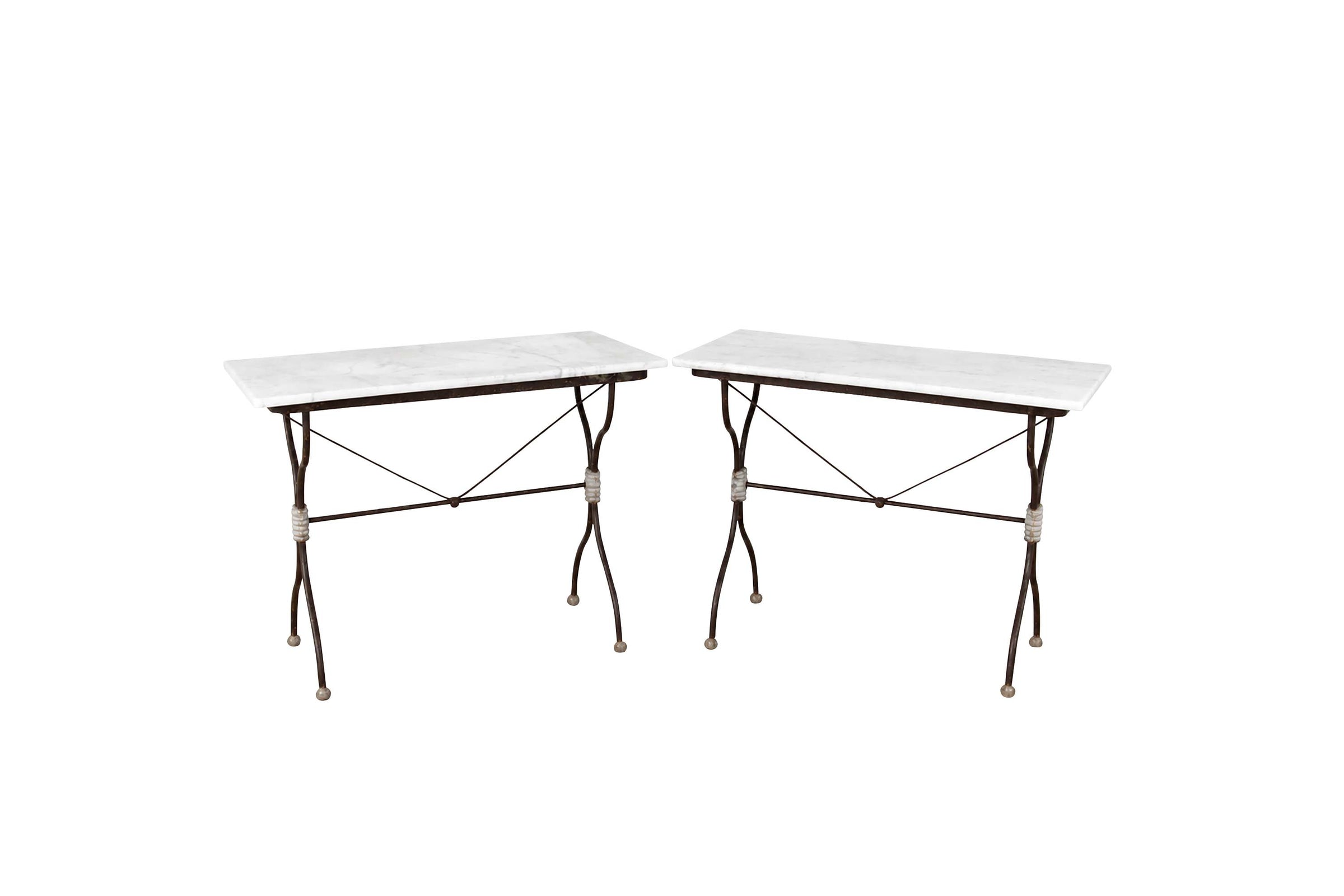 Pair of 19th Century French Wrought Iron and Marble Presentation Tables