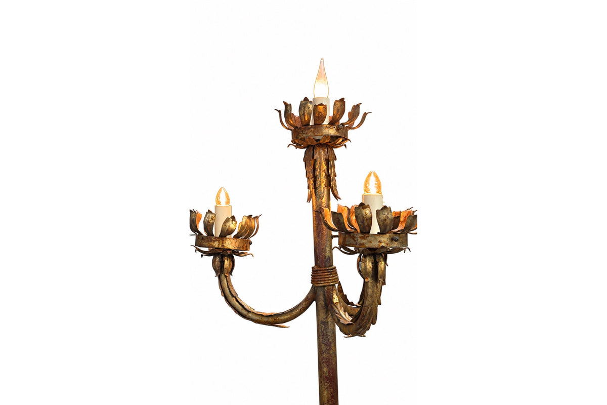 MID-CENTURY SPANISH GILT IRON FOUR-LIGHT FLOOR LAMP