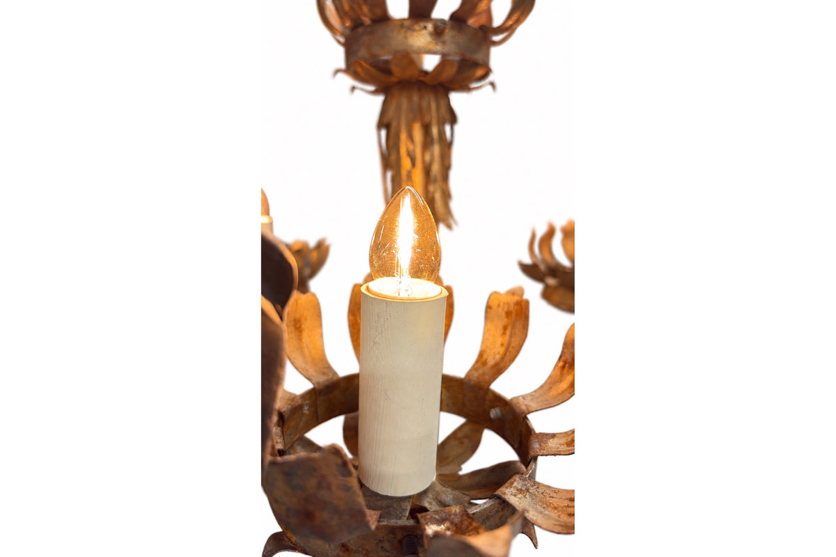 MID-CENTURY SPANISH GILT IRON FOUR-LIGHT FLOOR LAMP