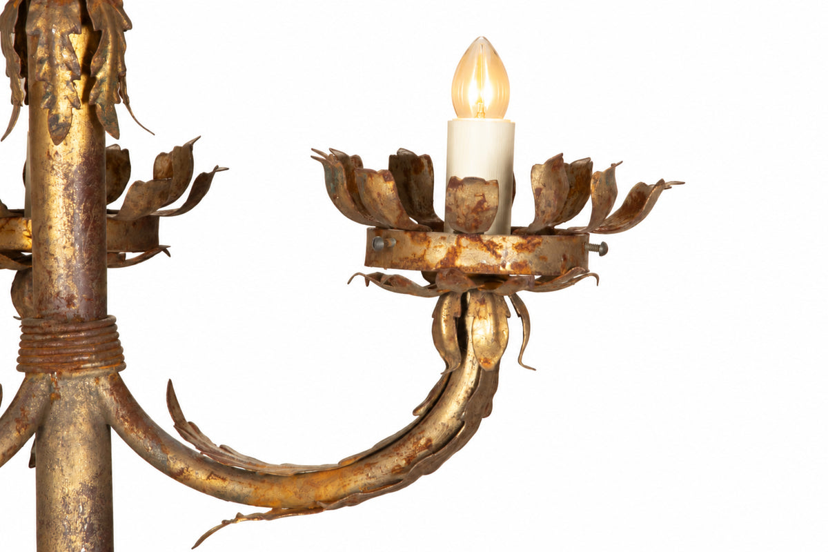MID-CENTURY SPANISH GILT IRON FOUR-LIGHT FLOOR LAMP
