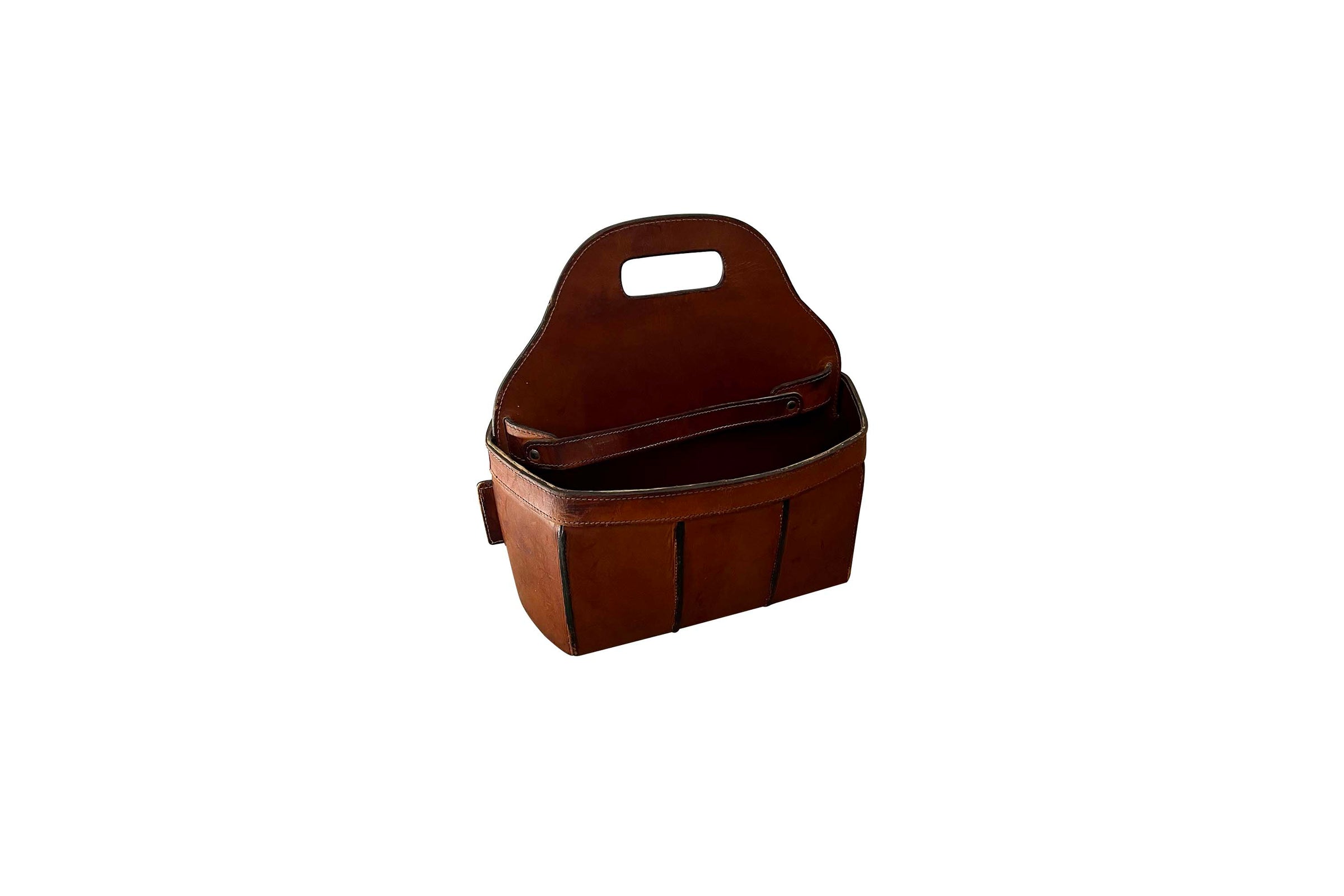 Mid-Century Italian Saddle Leather Magazine Holder