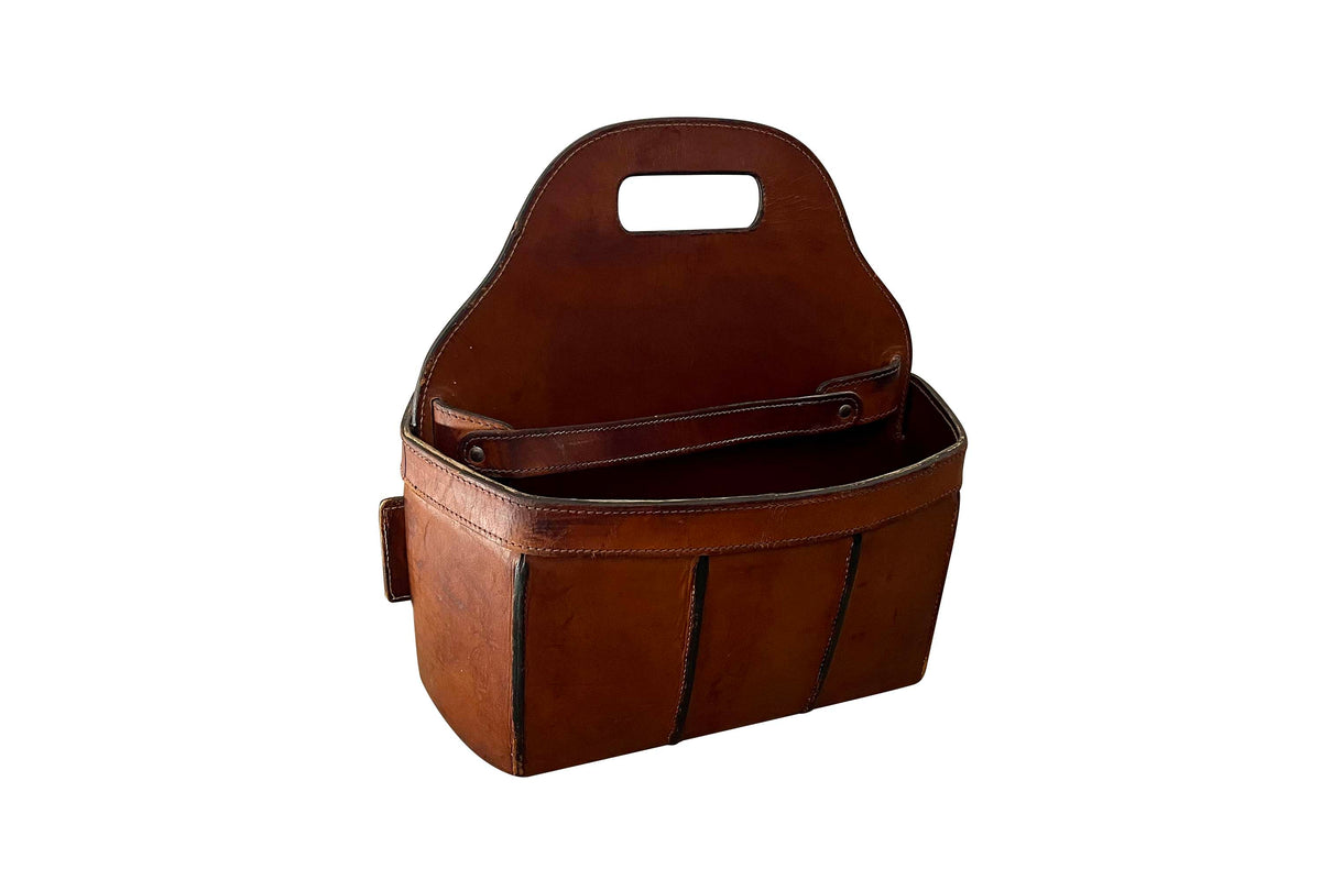 Mid-Century Italian Saddle Leather Magazine Holder