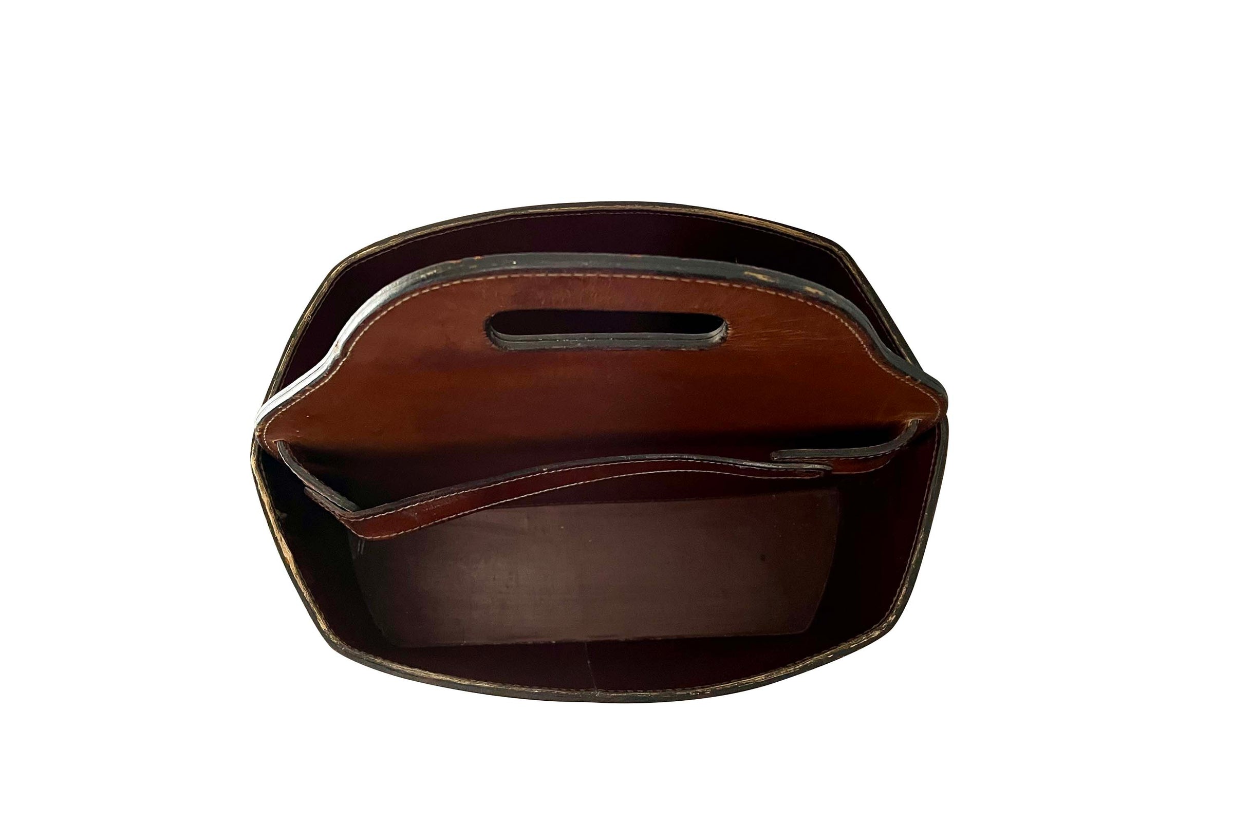 Mid-Century Italian Saddle Leather Magazine Holder