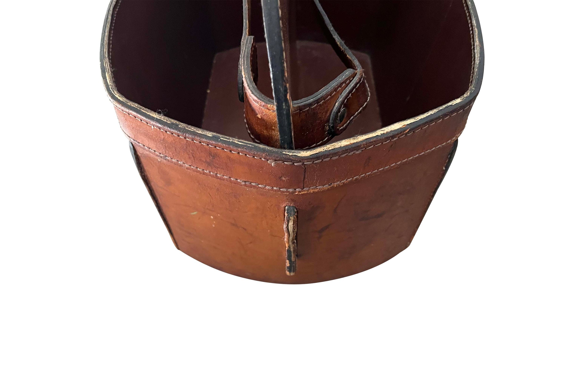 Mid-Century Italian Saddle Leather Magazine Holder