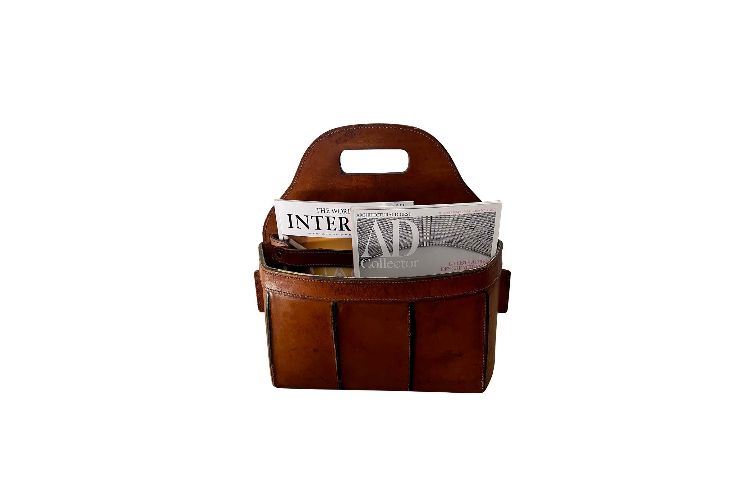 Mid-Century Italian Saddle Leather Magazine Holder