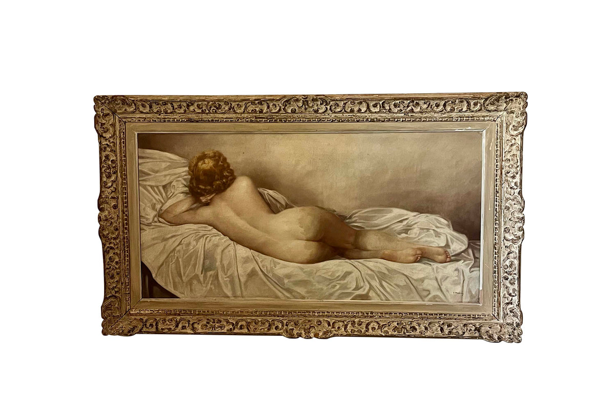 Large 20th Century French Oil on Canvas Painting 'Reclining Nude' by Fernand Jean Barbier