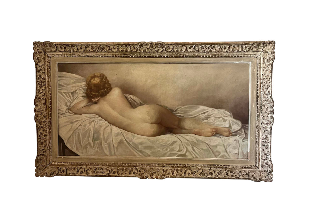 Large 20th Century French Oil on Canvas Painting 'Reclining Nude' by Fernand Jean Barbier