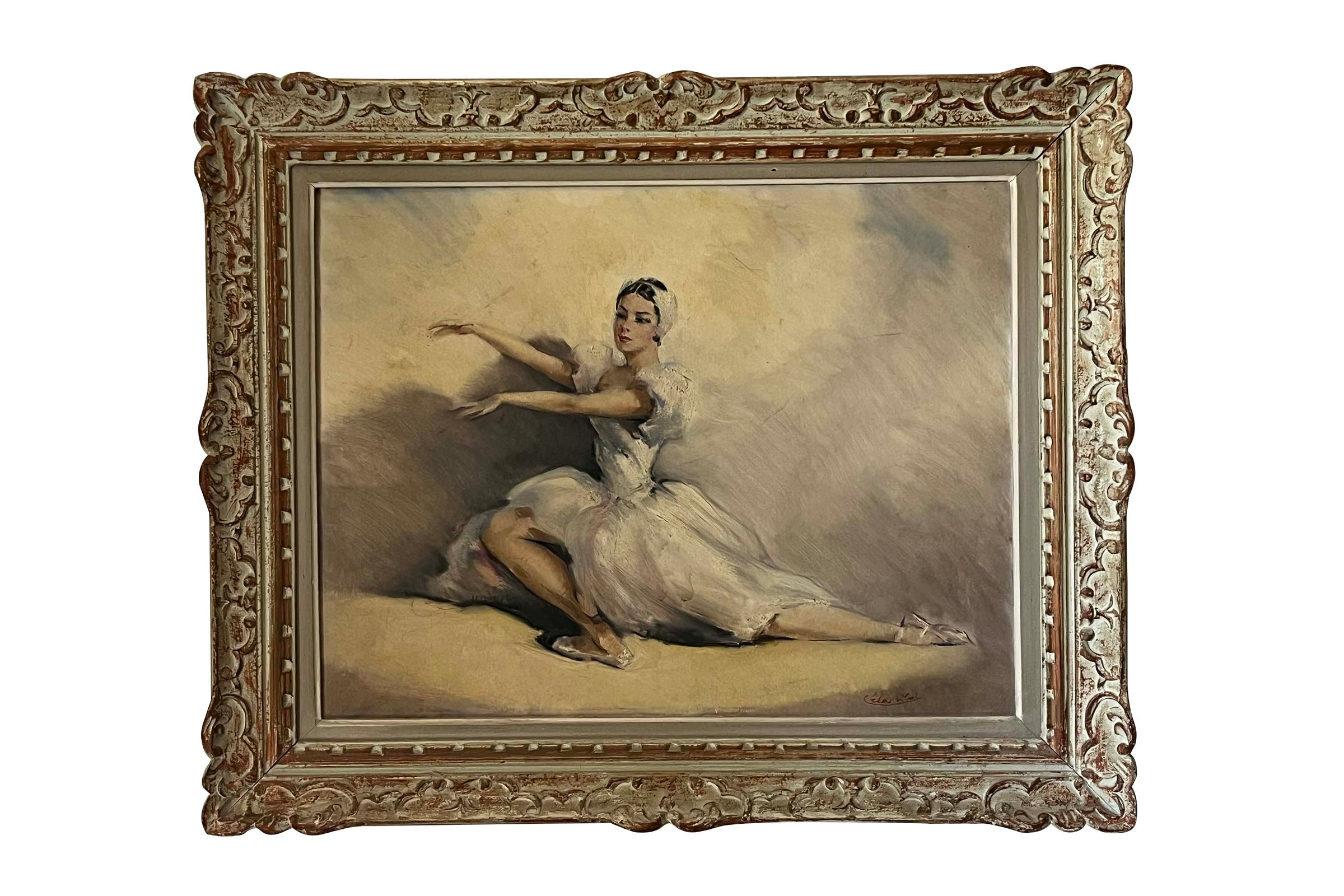 Mid-Century French Oil on Canvas Painting by 'Danseuse au Repos' by Cesar Vilot