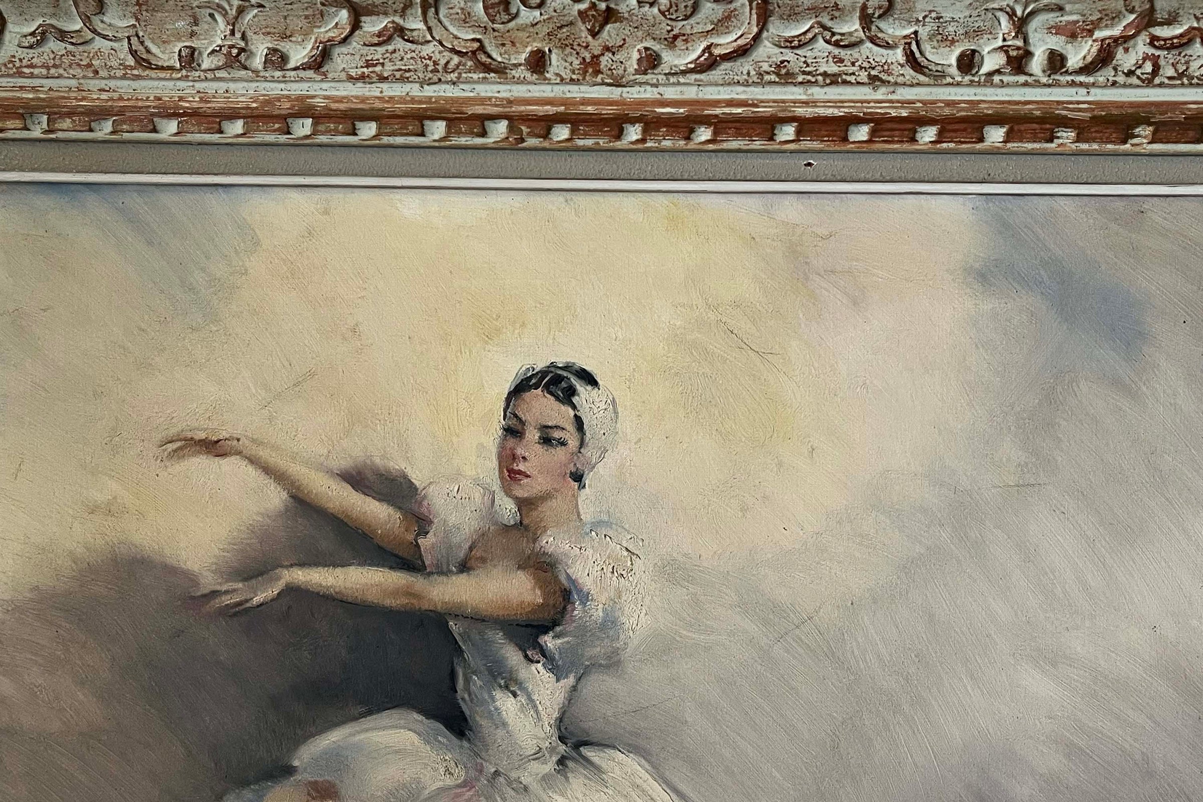 Mid-Century French Oil on Canvas Painting by 'Danseuse au Repos' by Cesar Vilot