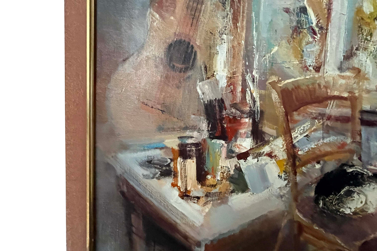 20th Century Oil on Canvas Painting 'Nude With Music' by M. Chemin