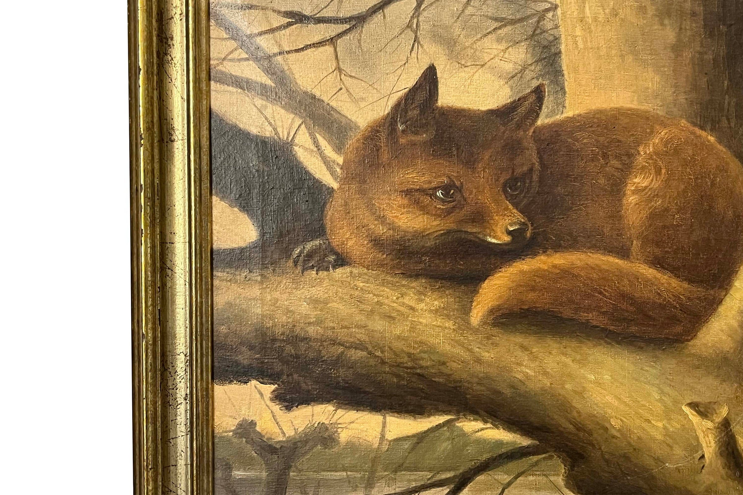 Late 19th Century Continental Oil on Canvas of a Fox & Hare, after Ludwig Beckmann