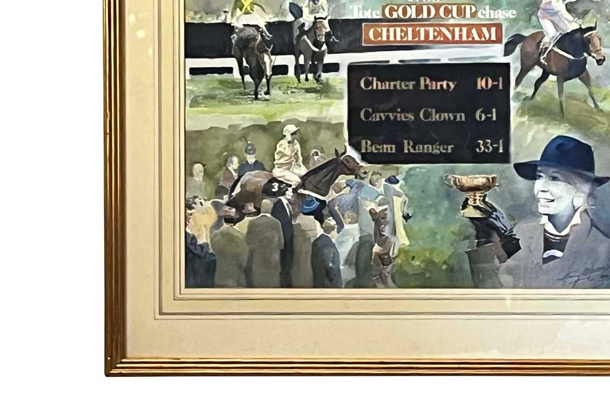Watercolour of the 1988 Cheltenham Tote Gold Cup Chase by Harry Matthew