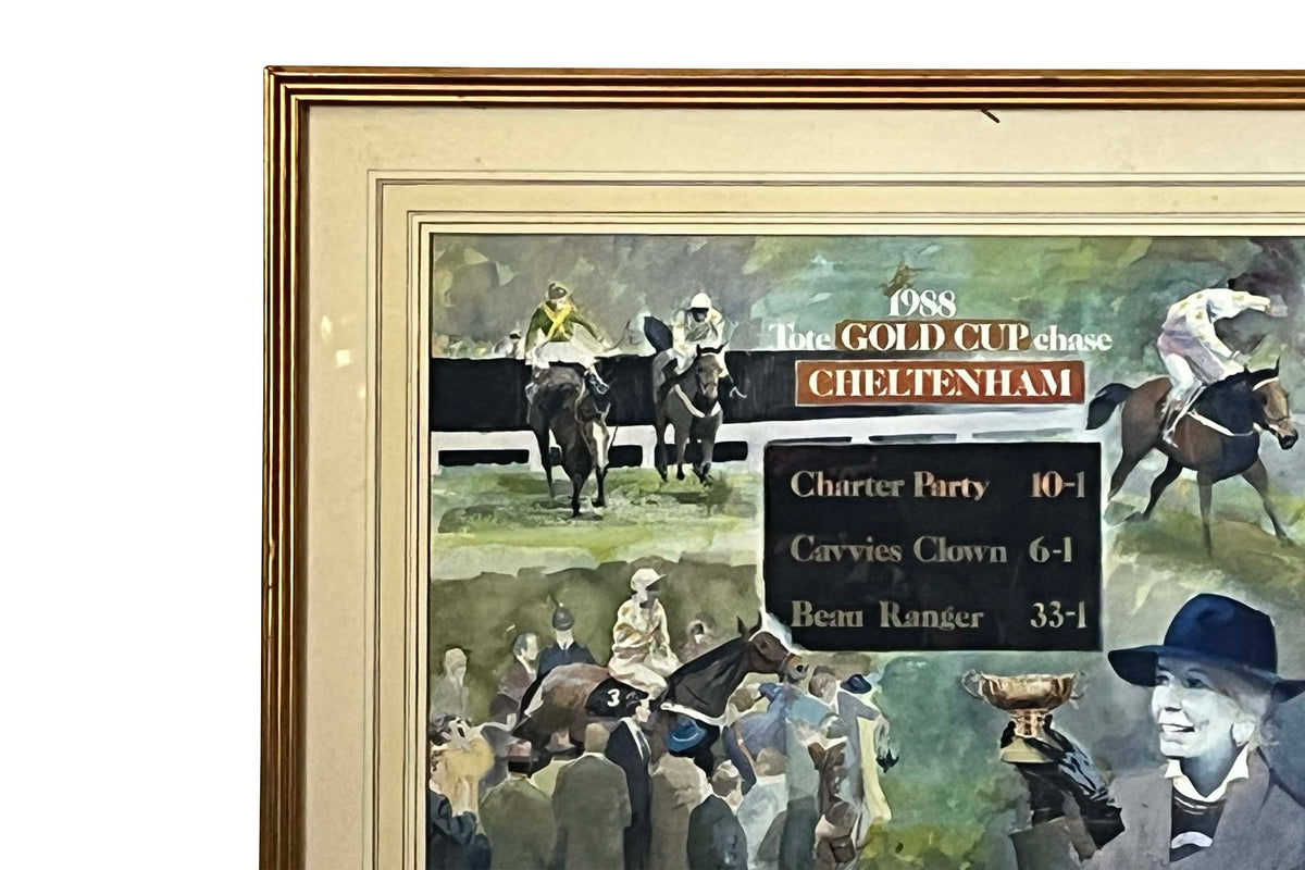 Watercolour of the 1988 Cheltenham Tote Gold Cup Chase by Harry Matthew