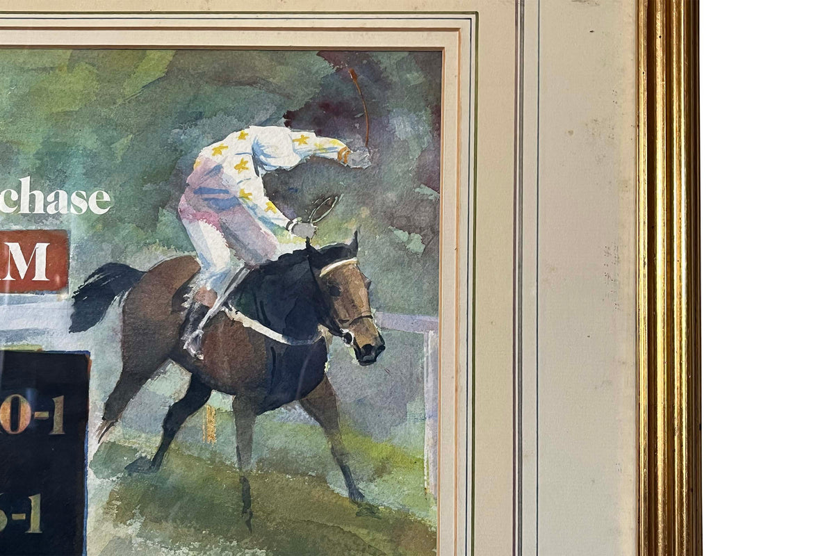 Watercolour of the 1988 Cheltenham Tote Gold Cup Chase by Harry Matthew