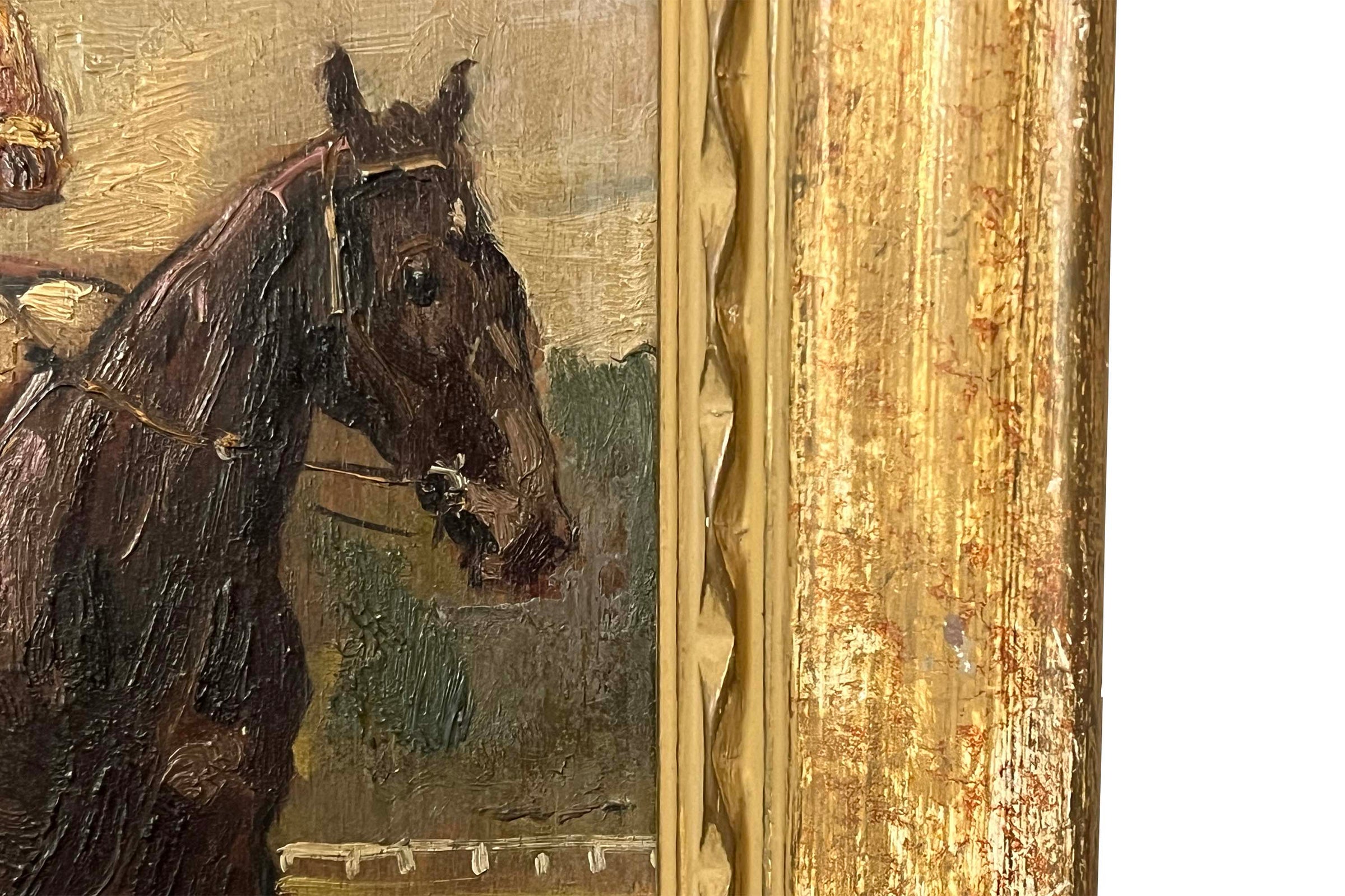 Early 20th Century French School Oil on Panel Painting of a Jockey on Horseback