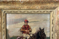 Early 20th Century French School Oil on Panel Painting of a Jockey on Horseback