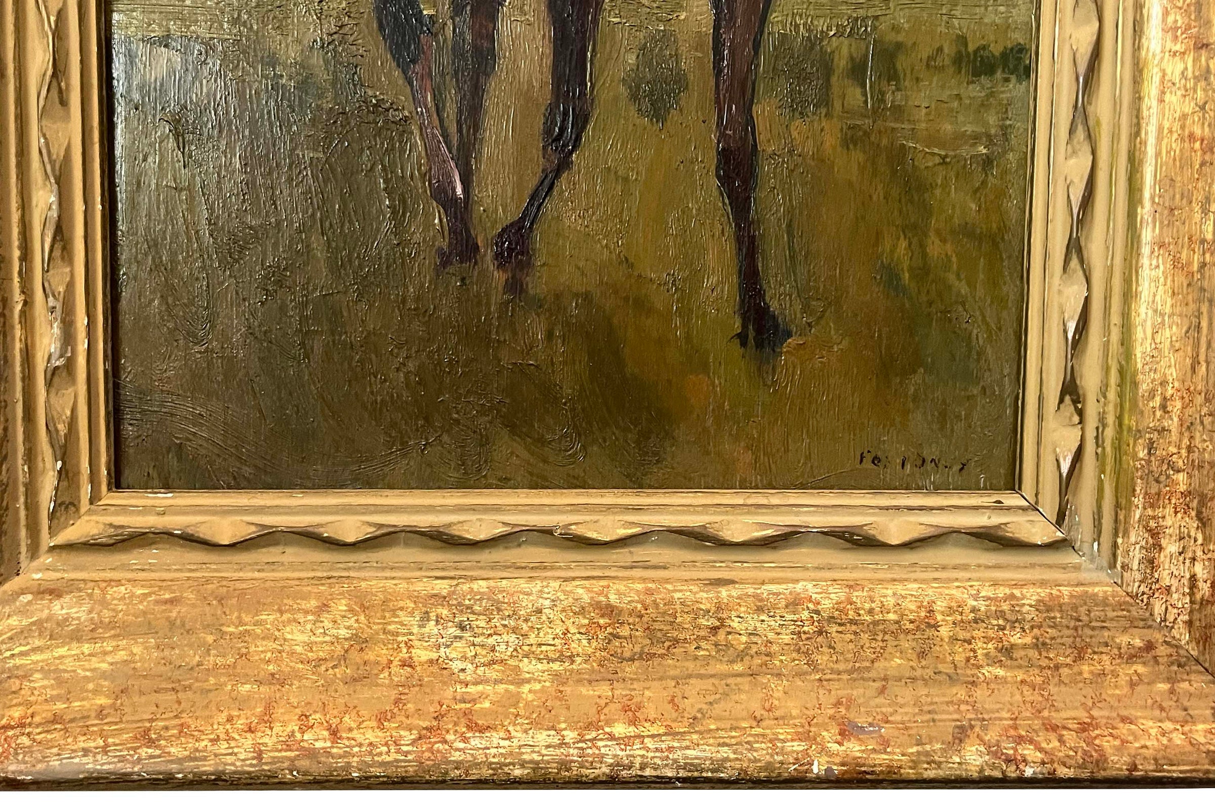 Early 20th Century French School Oil on Panel Painting of a Jockey on Horseback