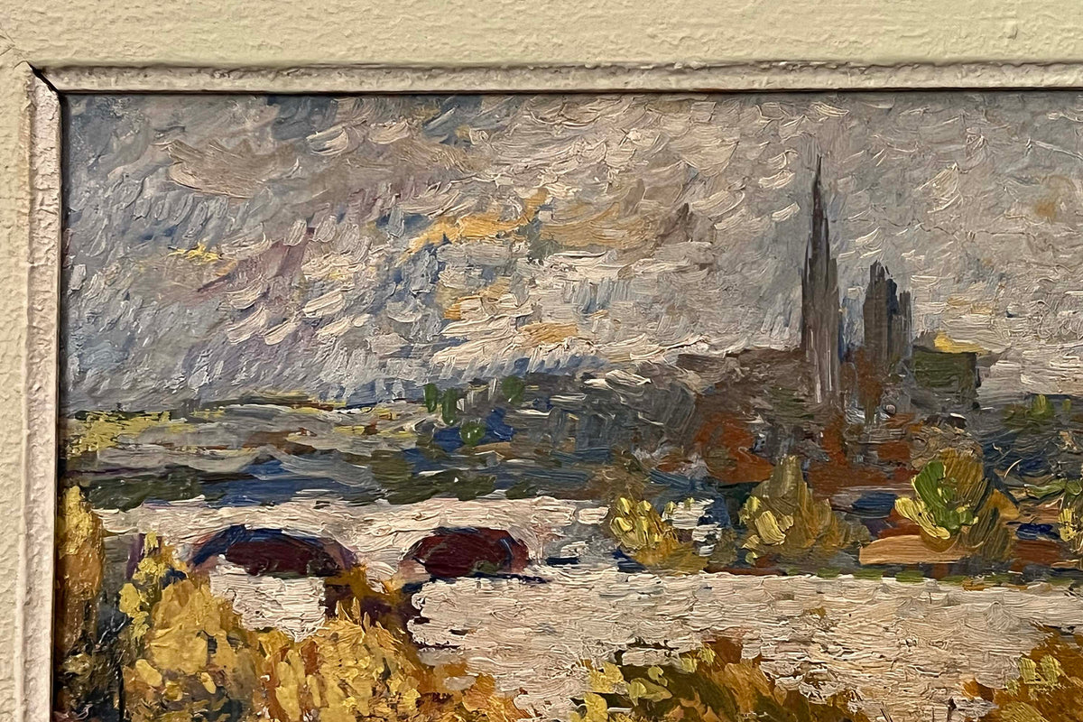 20th Century French Landscape Painting 'View of Avignon on the Rhône in Autumn' by Paul Flaubert