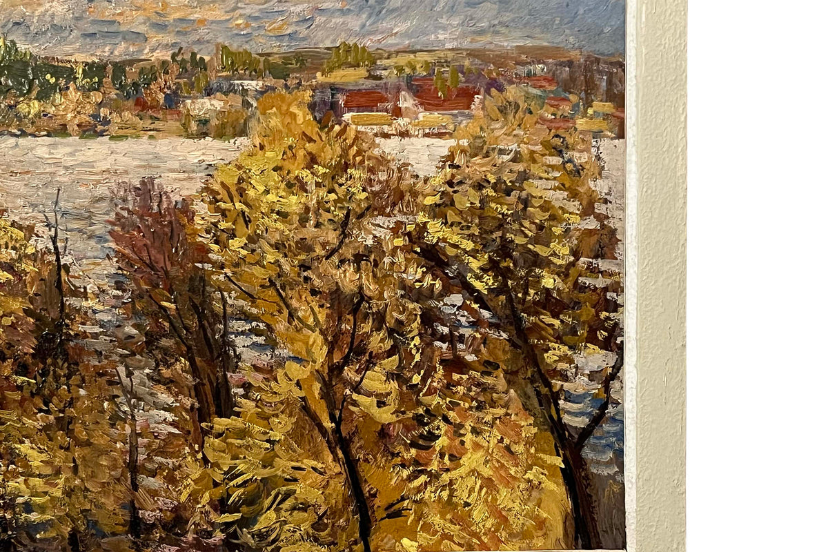 FRENCH LANDSCAPE PAINTING 'VIEW OF AVIGNON ON THE RHONE IN AUTUMN' BY PAUL FLAUBERT