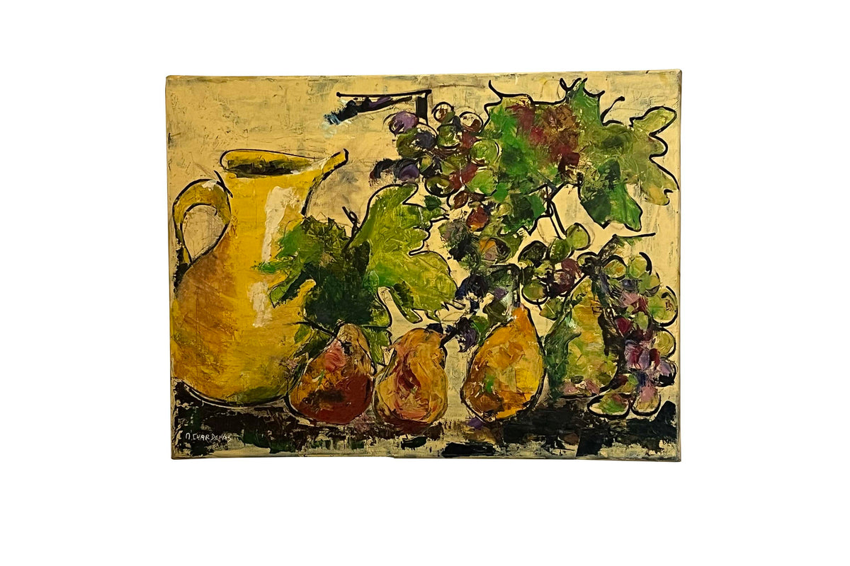 Contemporary French Still Life Painting 'Poires et Raisins' by Maryse Chardenas (1950–2020)