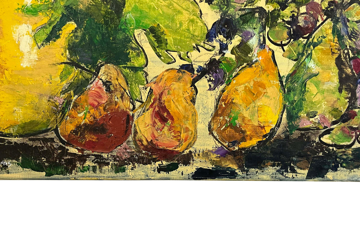 Contemporary French Still Life Painting 'Poires et Raisins' by Maryse Chardenas (1950–2020)