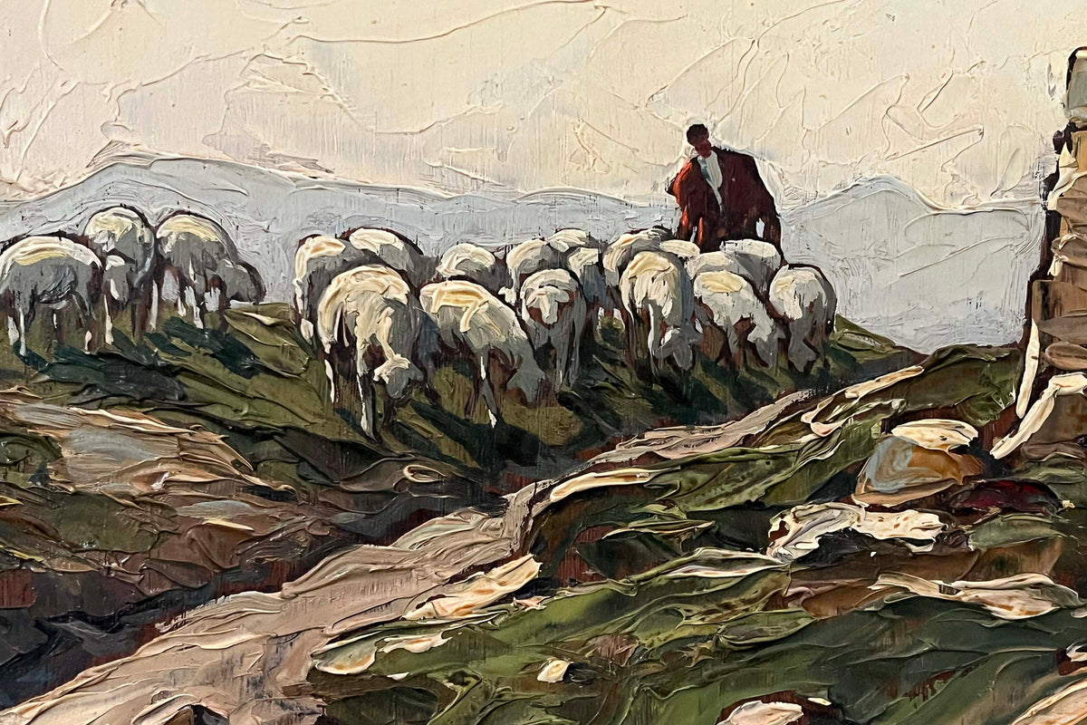 20th Century French Oil on Panel Painting 'Shepherd and Flock in a Provençal Landscape' by Gustave Vidal (1895–1966)