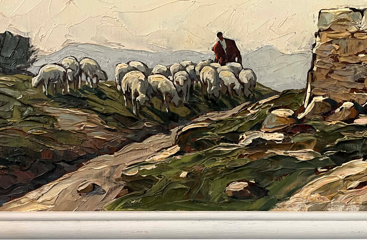 20th Century French Oil on Panel Painting 'Shepherd and Flock in a Provençal Landscape' by Gustave Vidal (1895–1966)