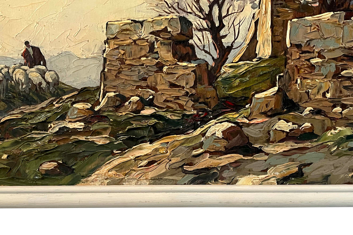 20th Century French Oil on Panel Painting 'Shepherd and Flock in a Provençal Landscape' by Gustave Vidal (1895–1966)