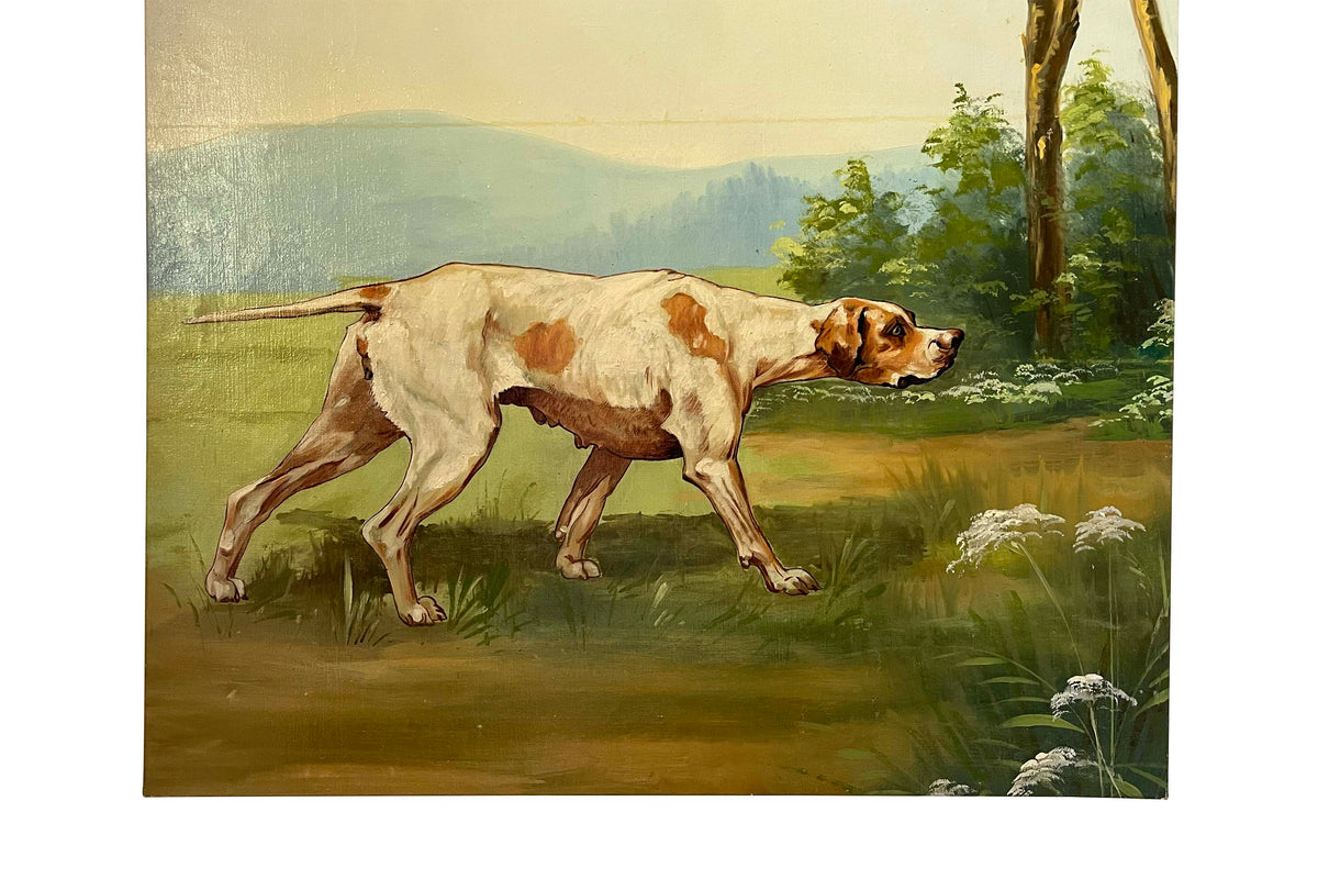 Large 20th Century Oil on Canvas Painting of an English Pointer Dog