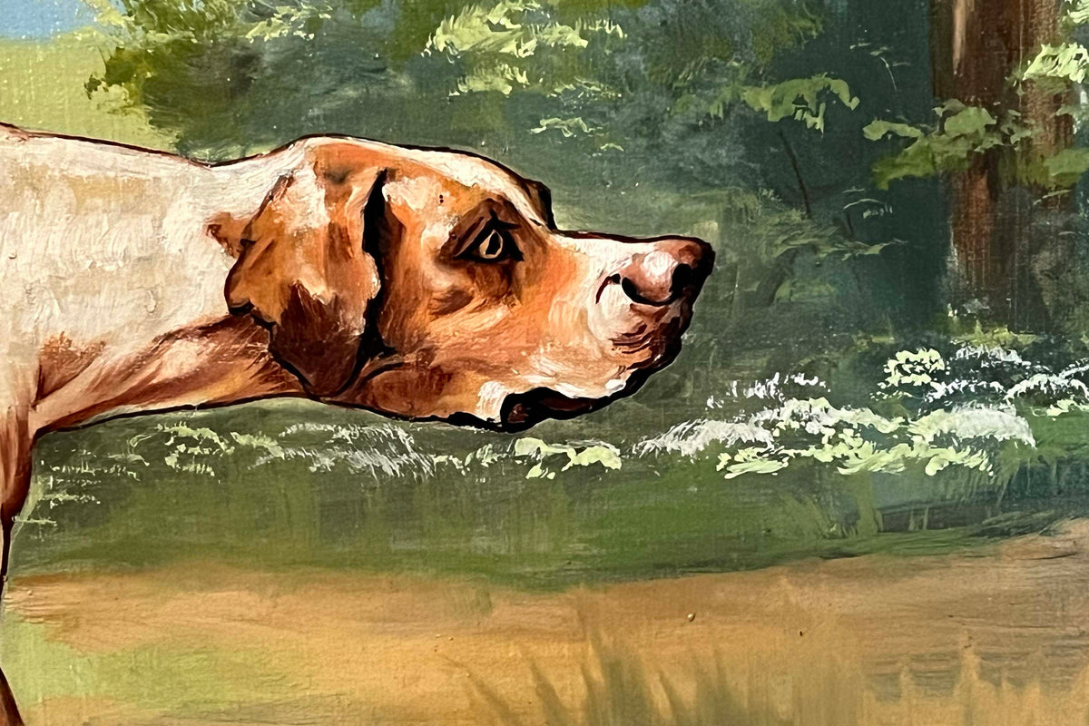 Large 20th Century Oil on Canvas Painting of an English Pointer Dog