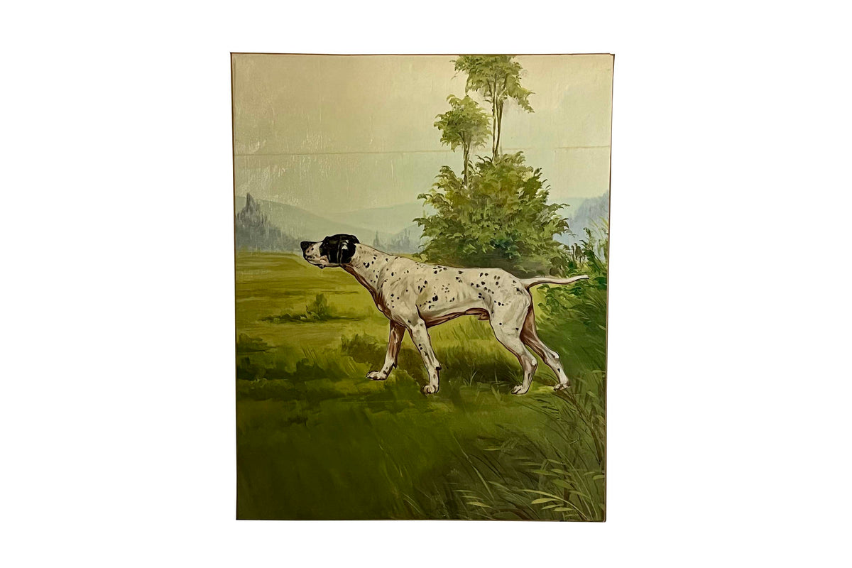 Large Mid-Century French Oil on Canvas Painting of an English Pointer Dog