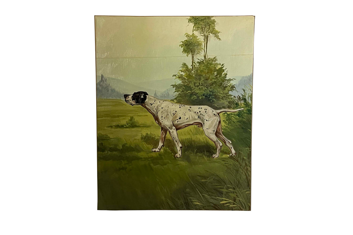 Large Mid-Century French Oil on Canvas Painting of an English Pointer Dog