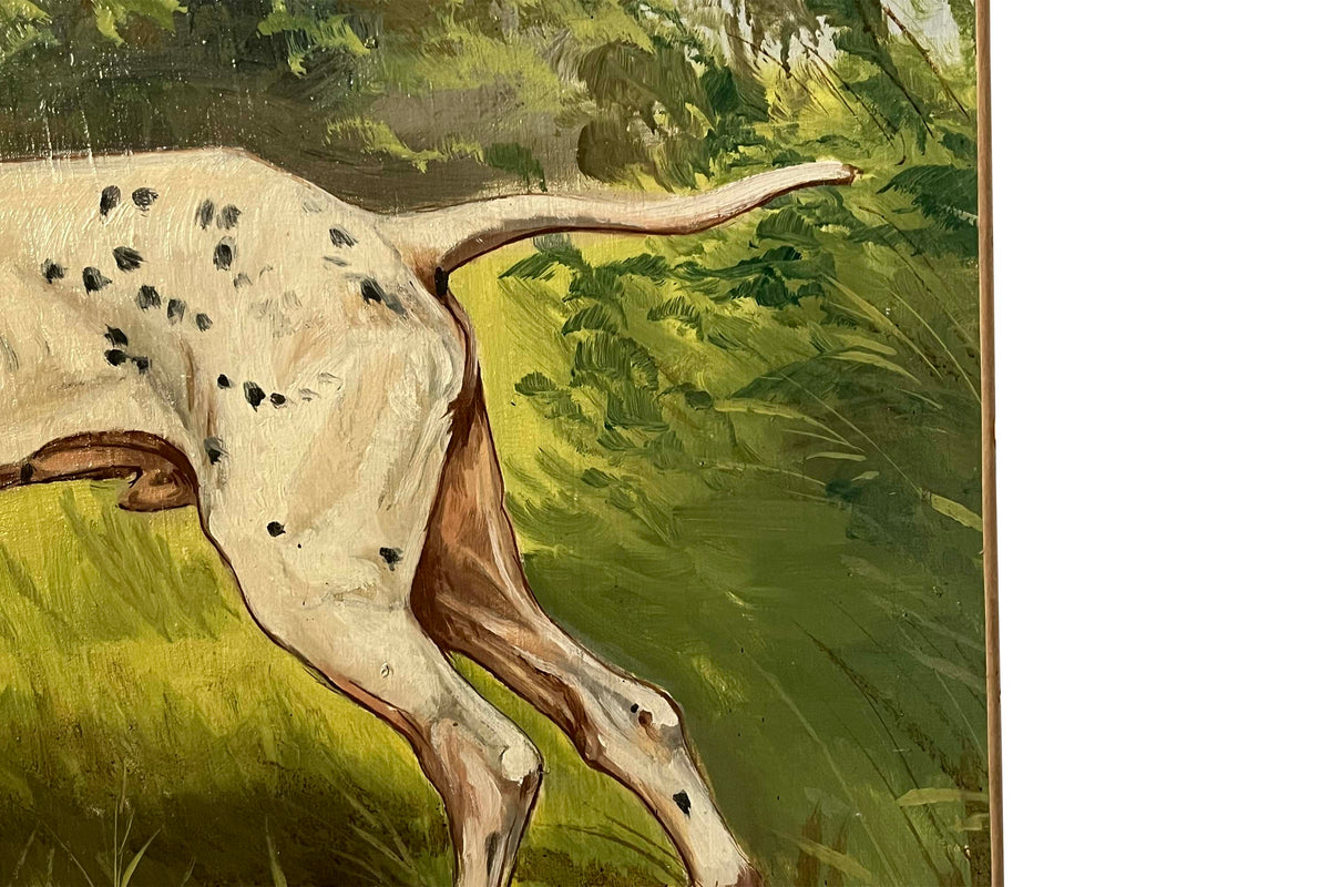 Large Mid-Century French Oil on Canvas Painting of an English Pointer Dog