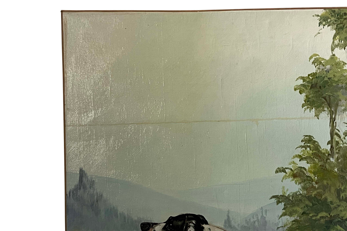 Large Mid-Century French Oil on Canvas Painting of an English Pointer Dog