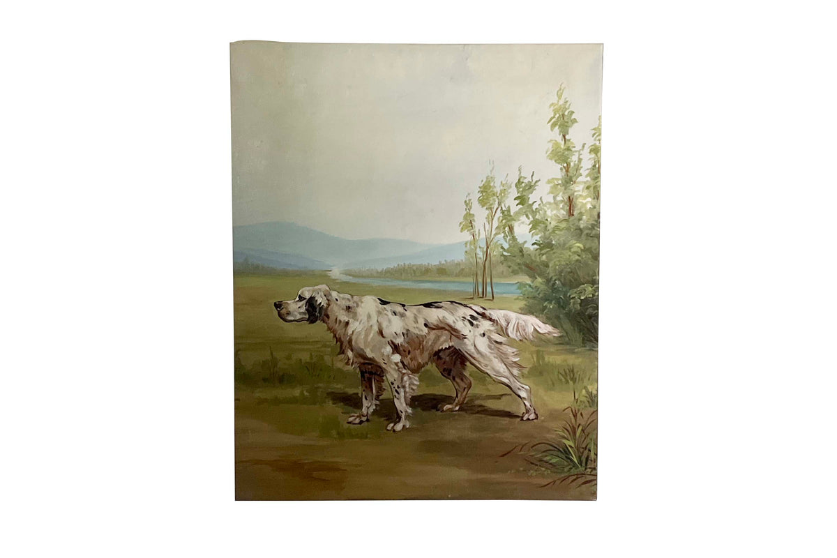 Large Mid-Century French Oil on Canvas Painting of an English Setter Dog