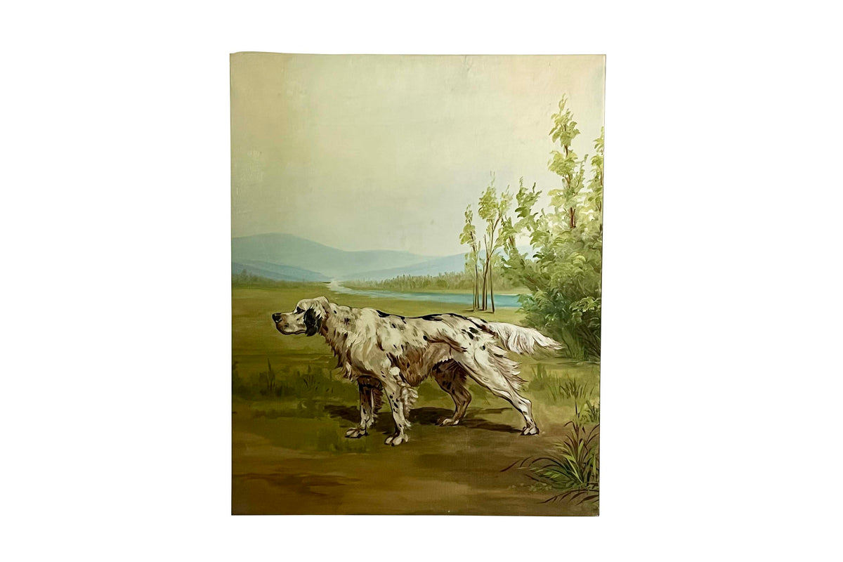 Large Mid-Century French Oil on Canvas Painting of an English Setter Dog