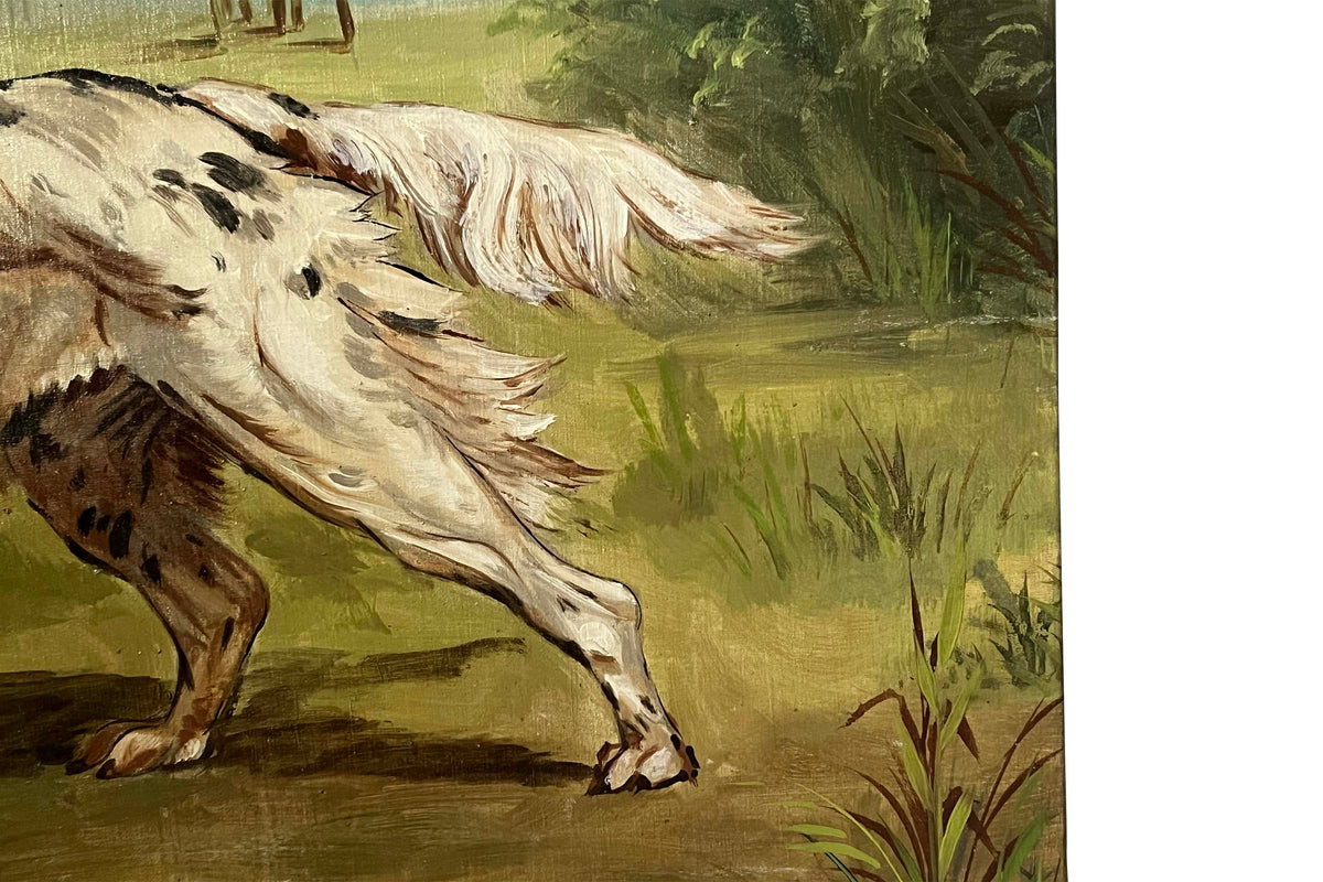 Large Mid-Century French Oil on Canvas Painting of an English Setter Dog
