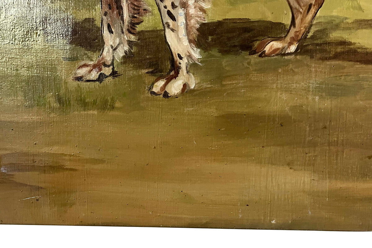 Large Mid-Century French Oil on Canvas Painting of an English Setter Dog