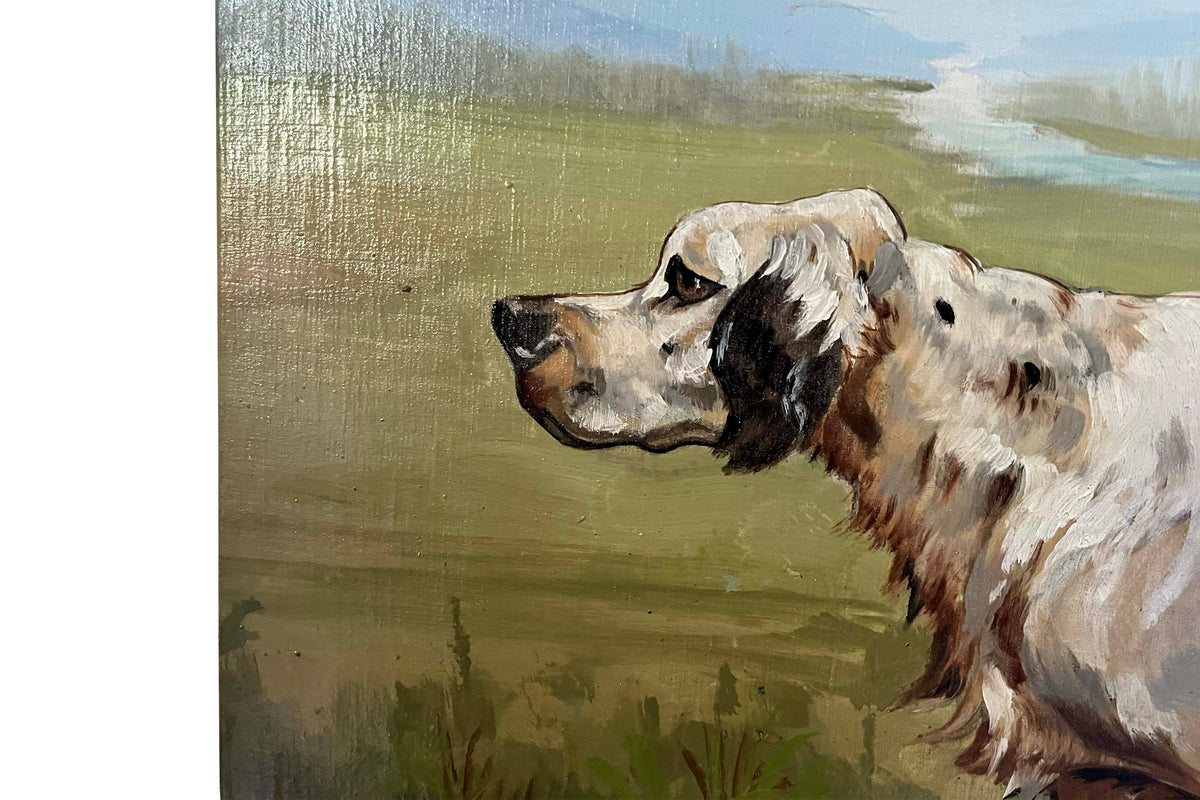Large Mid-Century French Oil on Canvas Painting of an English Setter Dog