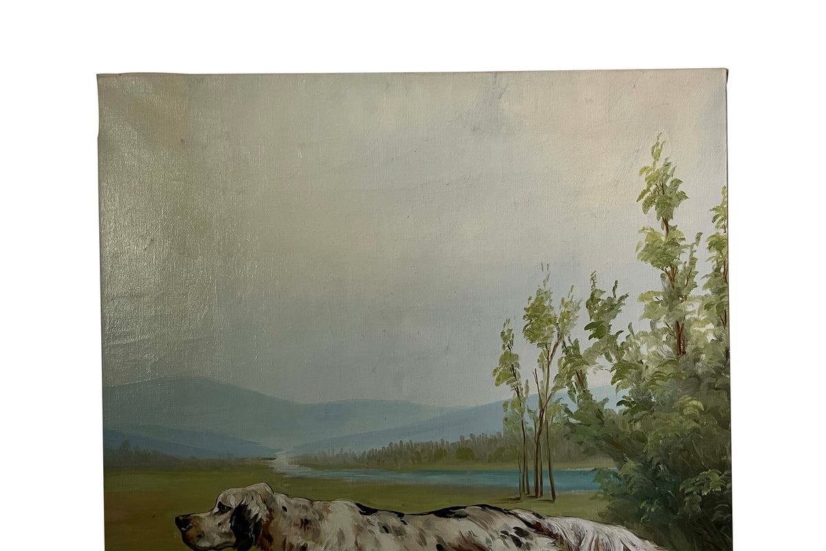 Large Mid-Century French Oil on Canvas Painting of an English Setter Dog