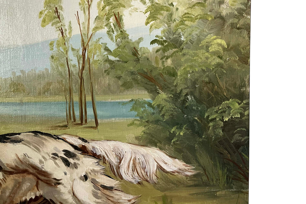 Large Mid-Century French Oil on Canvas Painting of an English Setter Dog