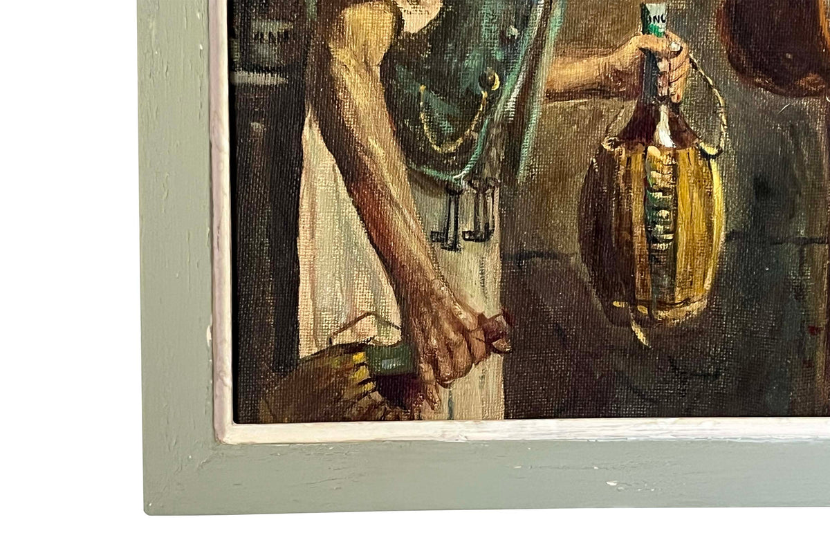 Mid-Century Italian School Oil on Canvas Painting 'The Wine Tasting'