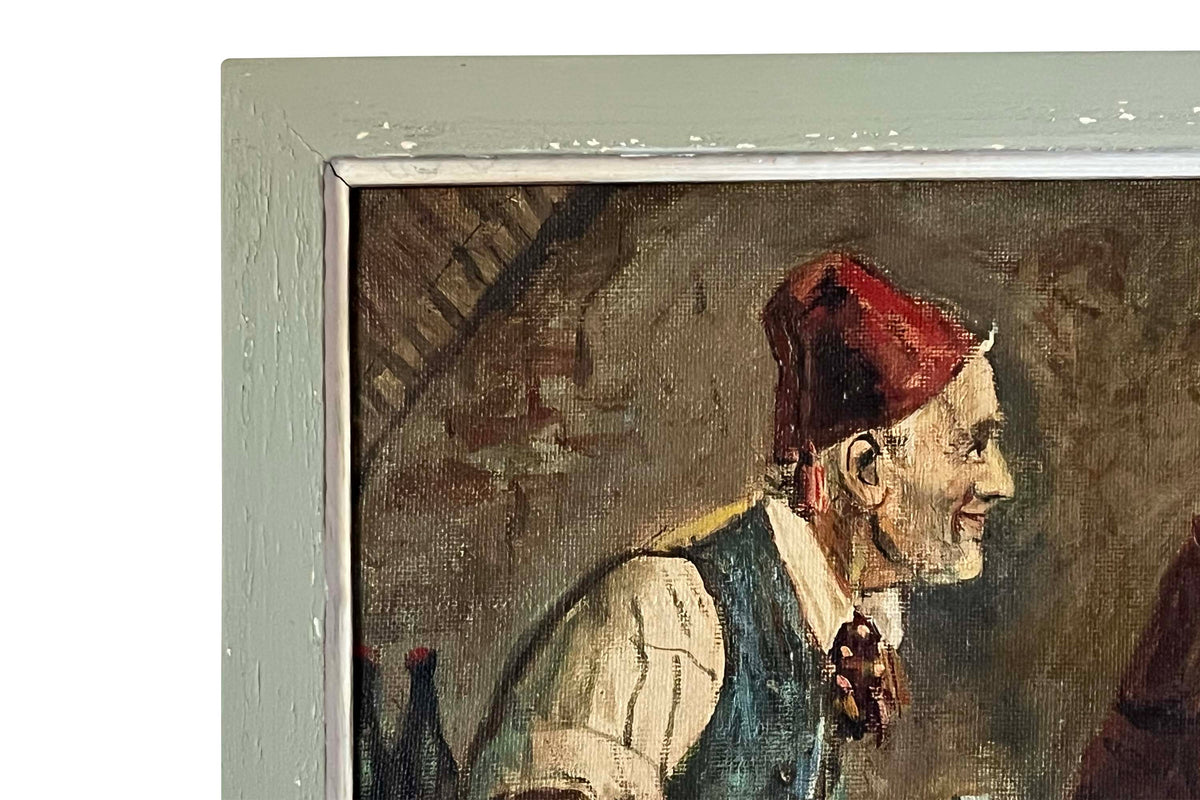 Mid-Century Italian School Oil on Canvas Painting 'The Wine Tasting'